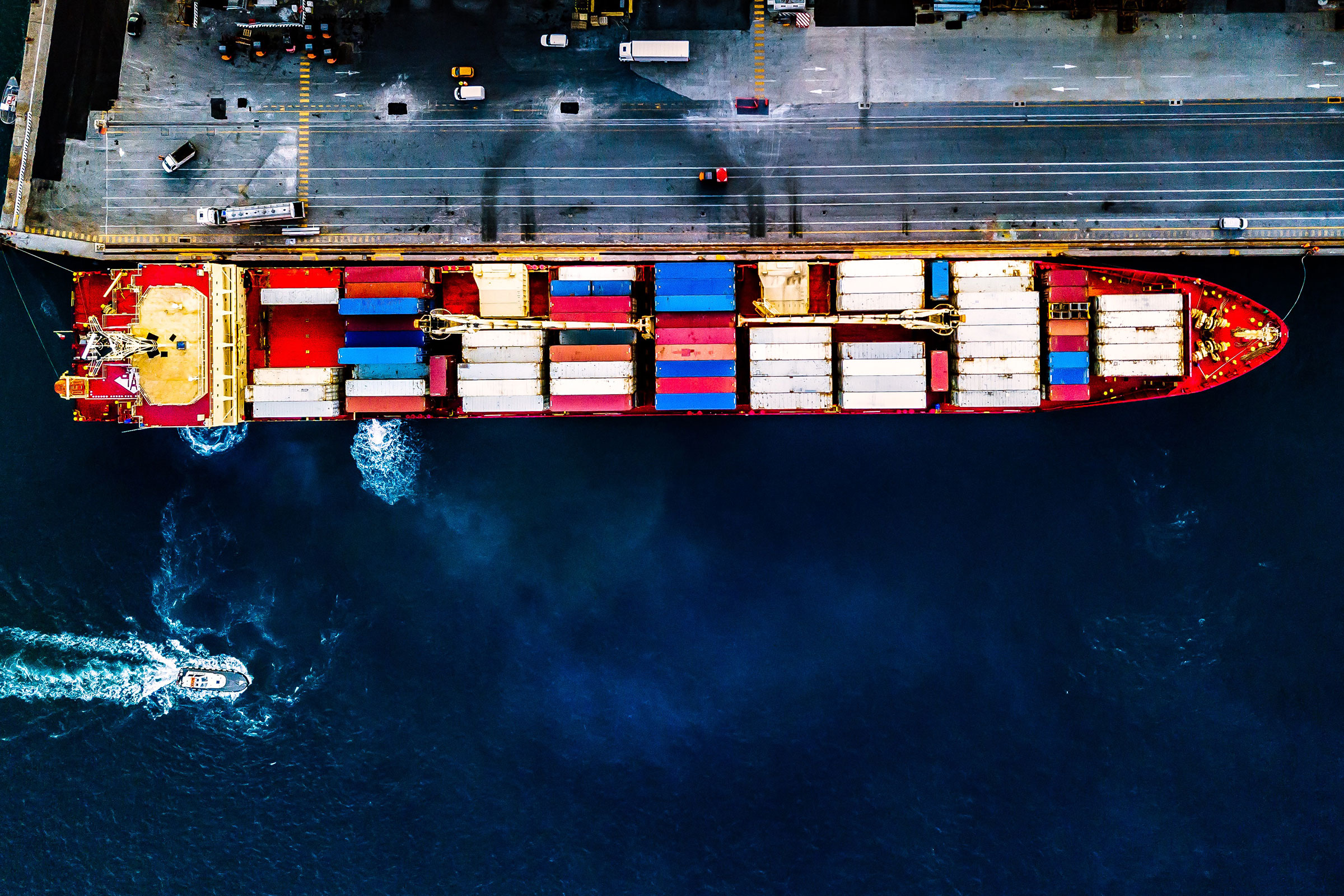 Aerial View Of Container Ship At Sea Port;NVOCC